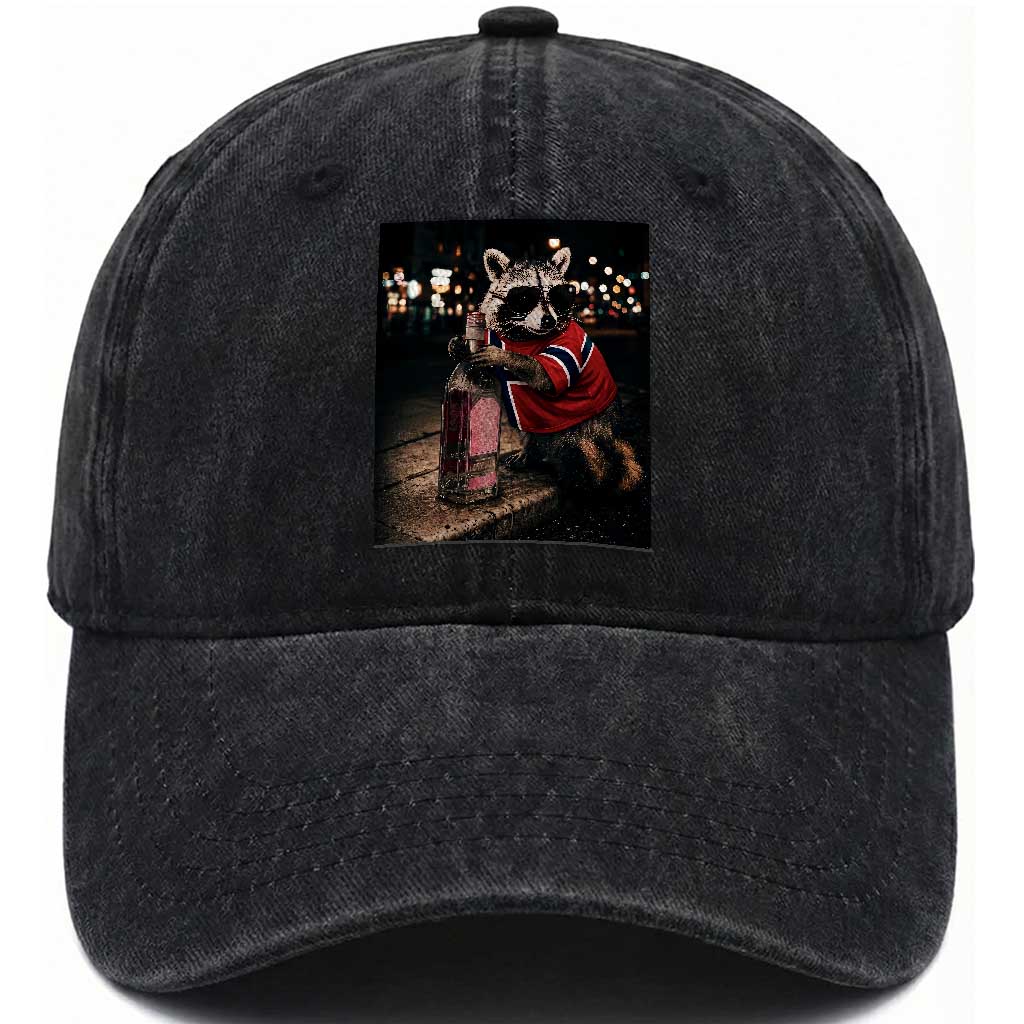 Norway Raccoon Whiskey Norge Norwegian Flag Washed Cotton Baseball Cap Viral Trash Panda Football Texas Souvenir Meme TS14 Print Your Wear