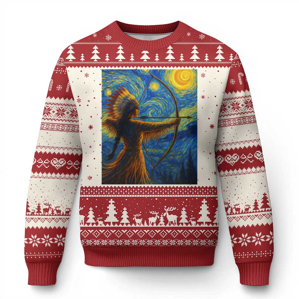 Native American Indian Women Ugly Christmas Sweater Starry Night Indigenous Pride TS14 Beige Red Print Your Wear