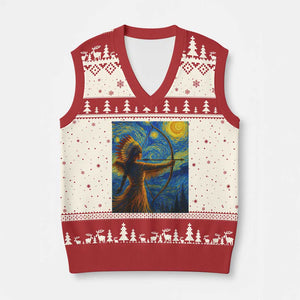 Native American Indian Women V-Neck Knit Sweater Vest Starry Night Indigenous Pride TS14 Beige Red Print Your Wear