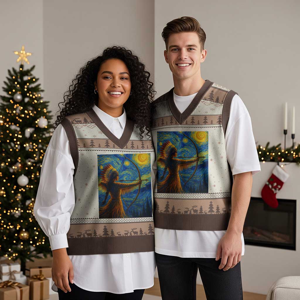 Native American Indian Women V-Neck Knit Sweater Vest Starry Night Indigenous Pride TS14 Mocha Mousse Print Your Wear