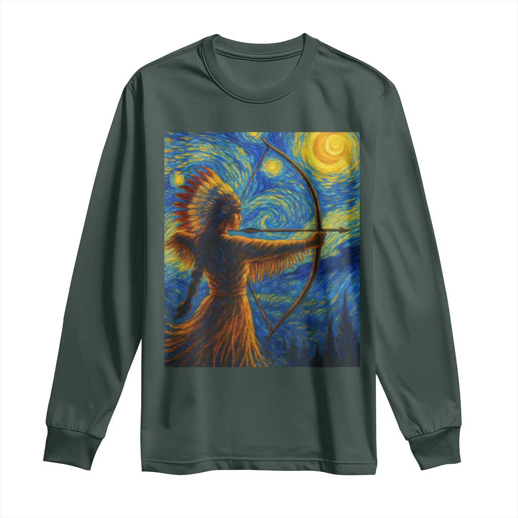 Native American Indian Women Long Sleeve Shirt Starry Night Indigenous Pride TS14 Dark Forest Green Print Your Wear