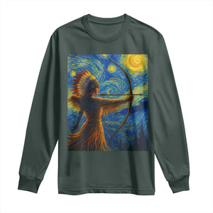 Native American Indian Women Long Sleeve Shirt Starry Night Indigenous Pride TS14 Dark Forest Green Print Your Wear
