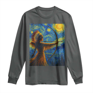 Native American Indian Women Long Sleeve Shirt Starry Night Indigenous Pride TS14 Dark Heather Print Your Wear