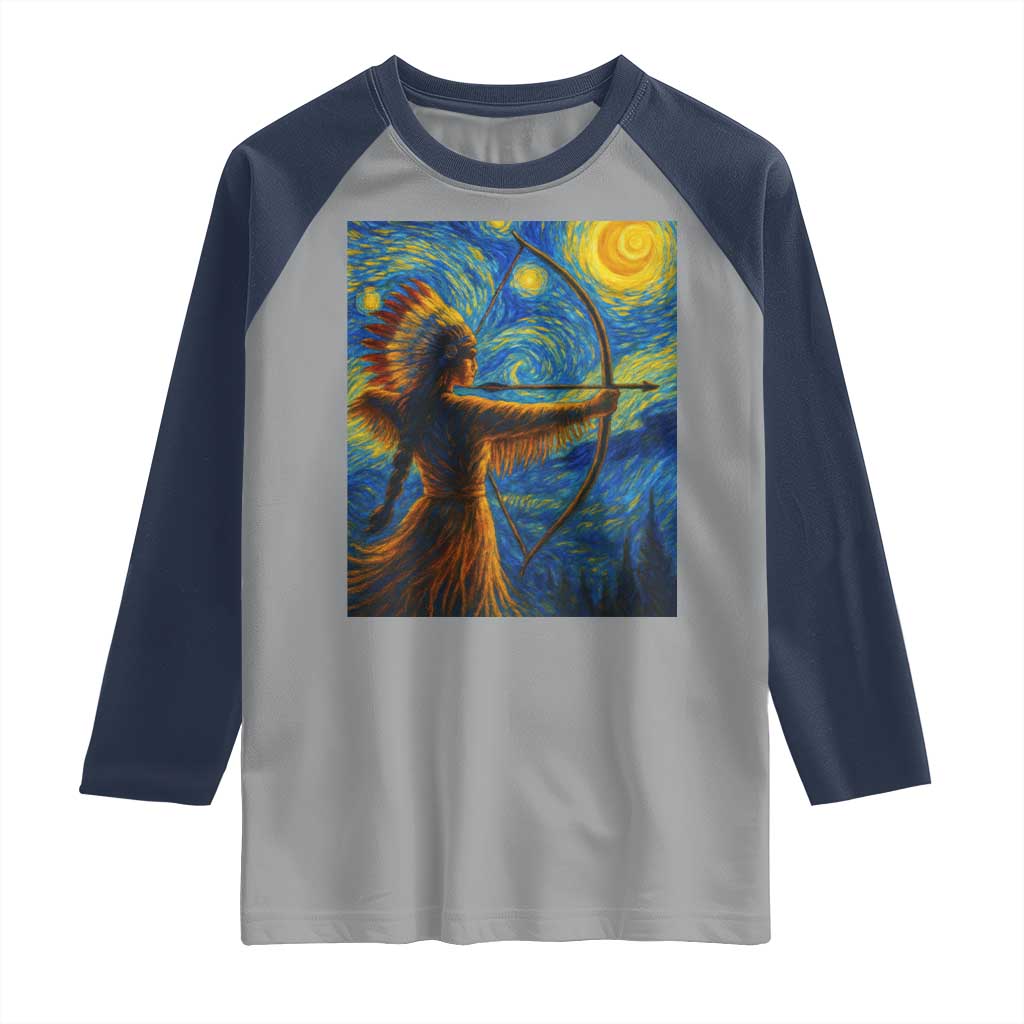 Native American Indian Women Raglan Shirt Starry Night Indigenous Pride TS14 Sport Gray Navy Print Your Wear