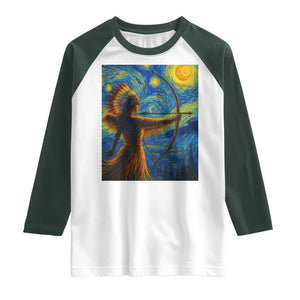 Native American Indian Women Raglan Shirt Starry Night Indigenous Pride TS14 White Dark Forest Green Print Your Wear