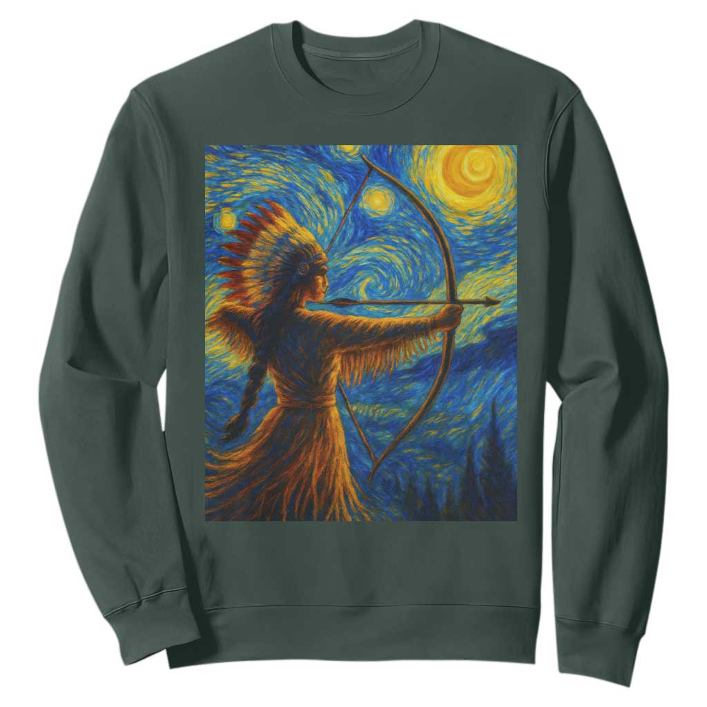 Native American Indian Women Sweatshirt Starry Night Indigenous Pride TS14 Dark Forest Green Print Your Wear
