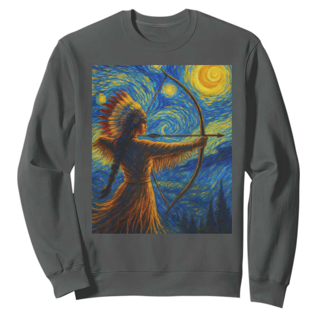 Native American Indian Women Sweatshirt Starry Night Indigenous Pride TS14 Dark Heather Print Your Wear