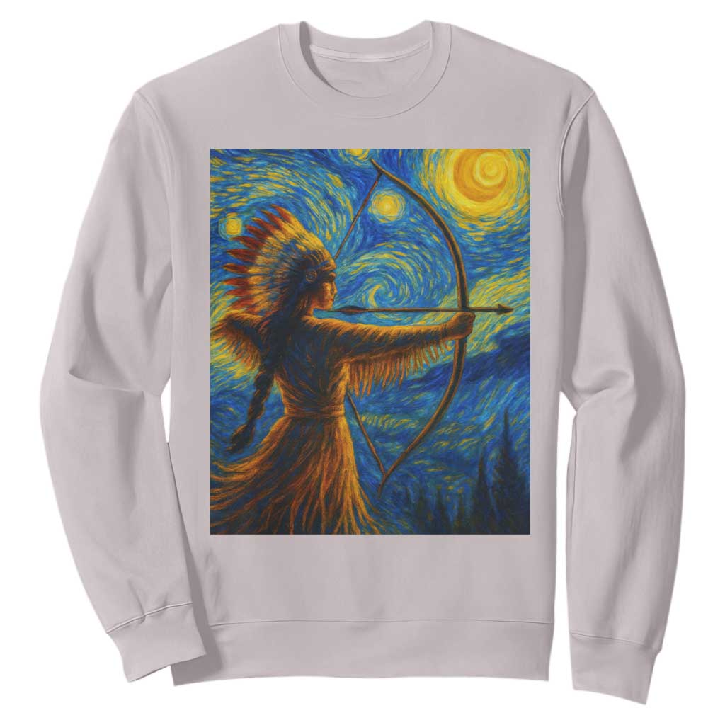 Native American Indian Women Sweatshirt Starry Night Indigenous Pride TS14 Ice Gray Print Your Wear