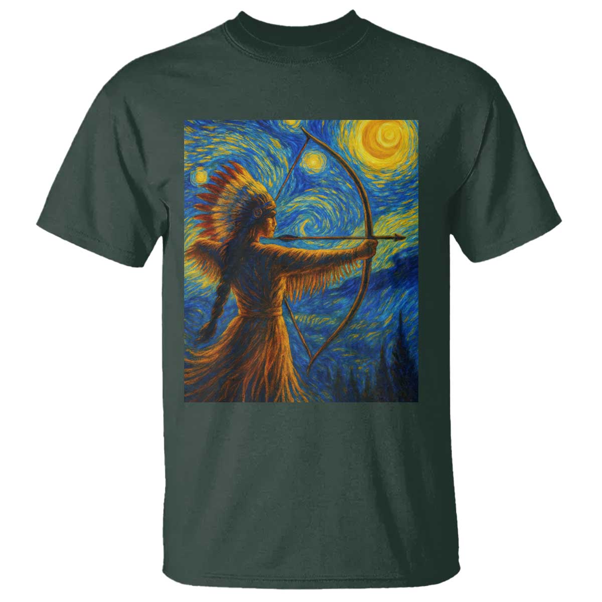 Native American Indian Women T Shirt Starry Night Indigenous Pride TS14 Dark Forest Green Print Your Wear