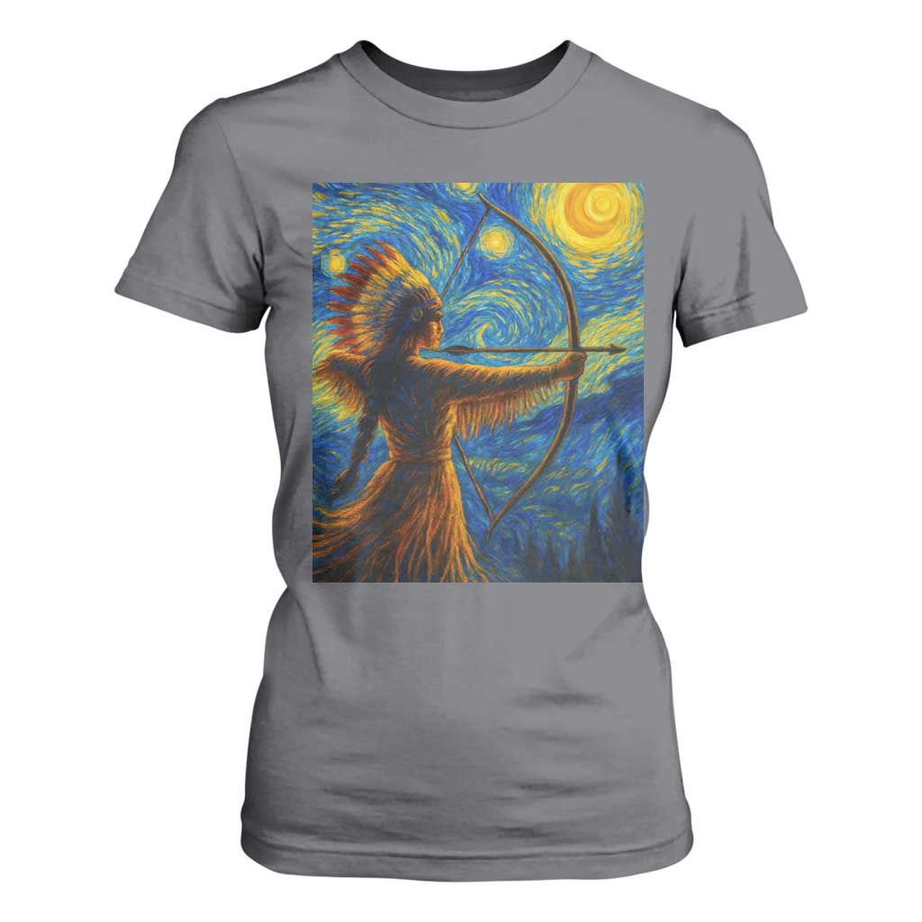 Native American Indian Women T Shirt For Women Starry Night Indigenous Pride TS14 Charcoal Print Your Wear