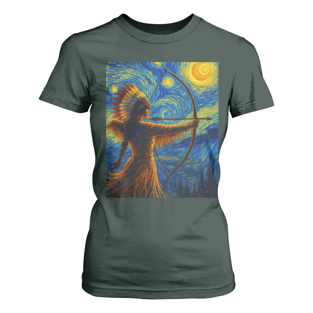 Native American Indian Women T Shirt For Women Starry Night Indigenous Pride TS14 Dark Forest Green Print Your Wear