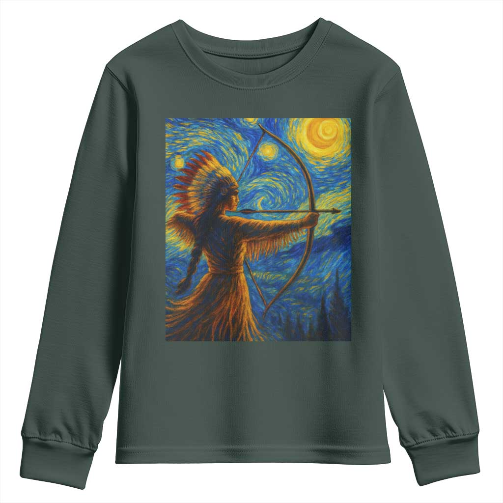 Native American Indian Women Youth Sweatshirt Starry Night Indigenous Pride TS14 Dark Forest Green Print Your Wear