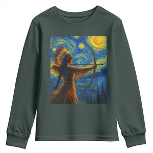 Native American Indian Women Youth Sweatshirt Starry Night Indigenous Pride TS14 Dark Forest Green Print Your Wear