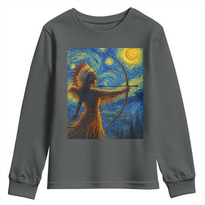 Native American Indian Women Youth Sweatshirt Starry Night Indigenous Pride TS14 Dark Heather Print Your Wear