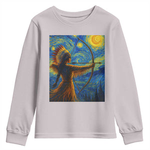 Native American Indian Women Youth Sweatshirt Starry Night Indigenous Pride TS14 Ice Gray Print Your Wear