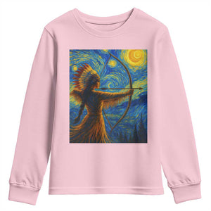 Native American Indian Women Youth Sweatshirt Starry Night Indigenous Pride TS14 Light Pink Print Your Wear