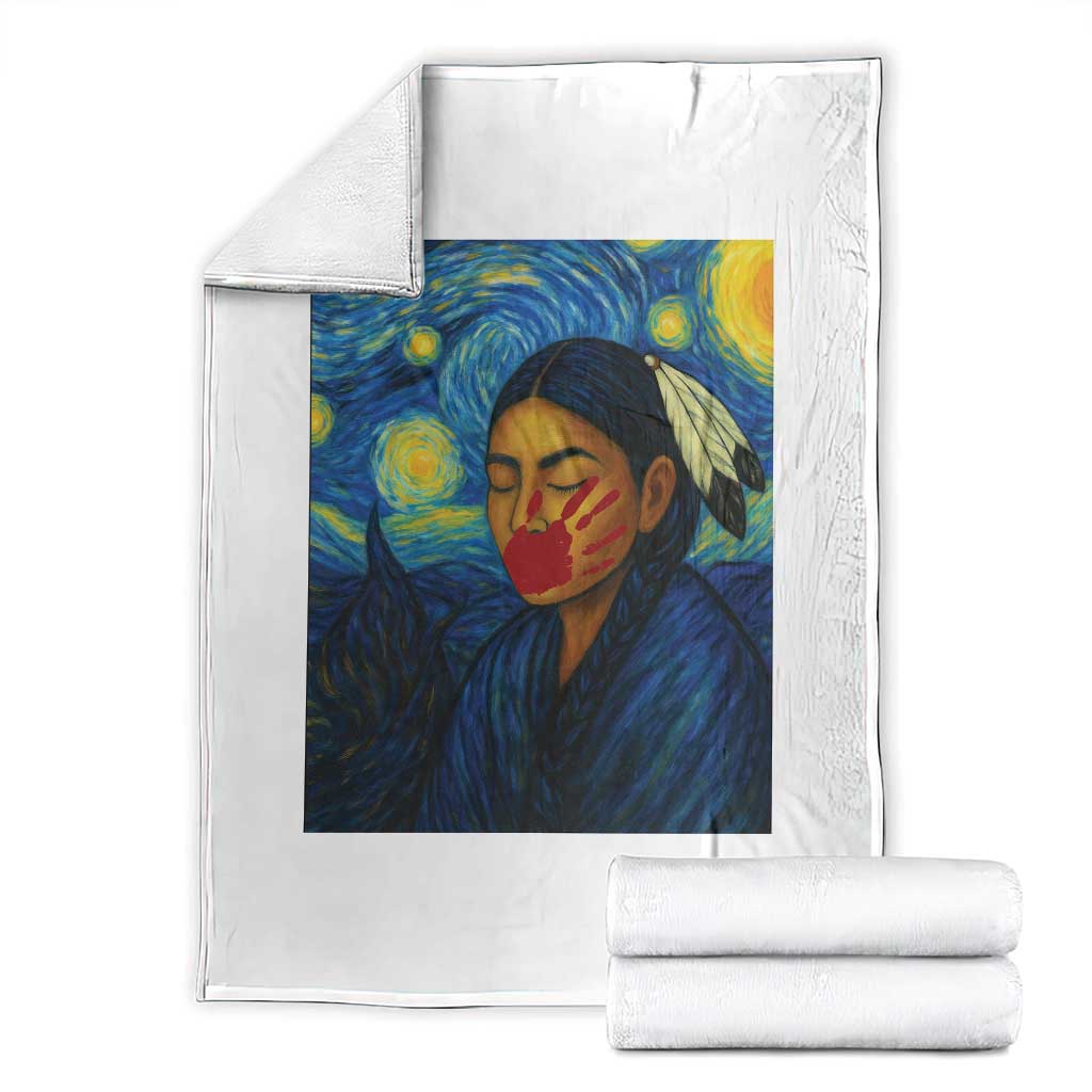 Native American MMIW Throw Blanket Starry Night Indigenous People Day TS14 White Print Your Wear