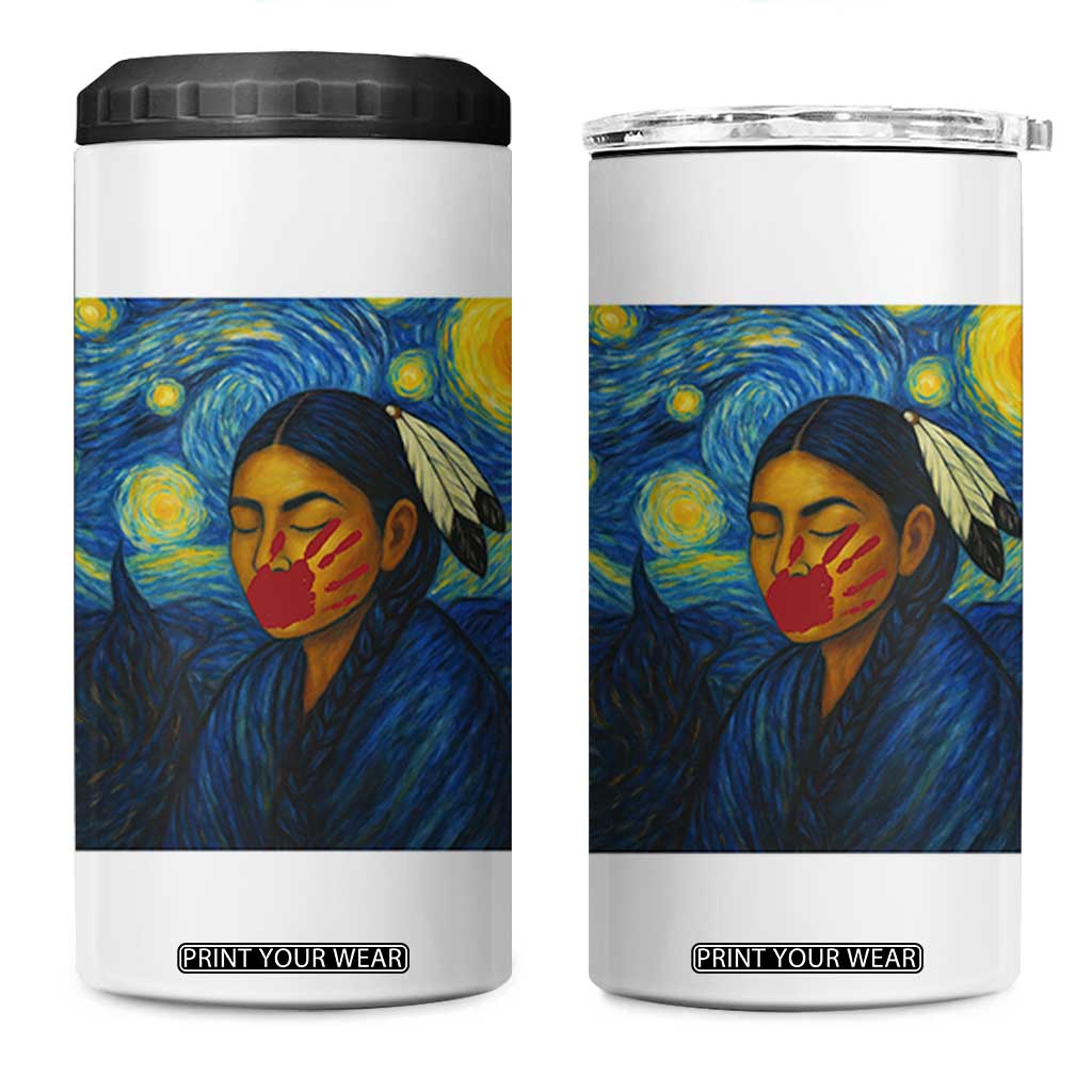 Native American MMIW 4 in 1 Can Cooler Tumbler Starry Night Indigenous People Day TS14 One Size: 16 oz White Print Your Wear