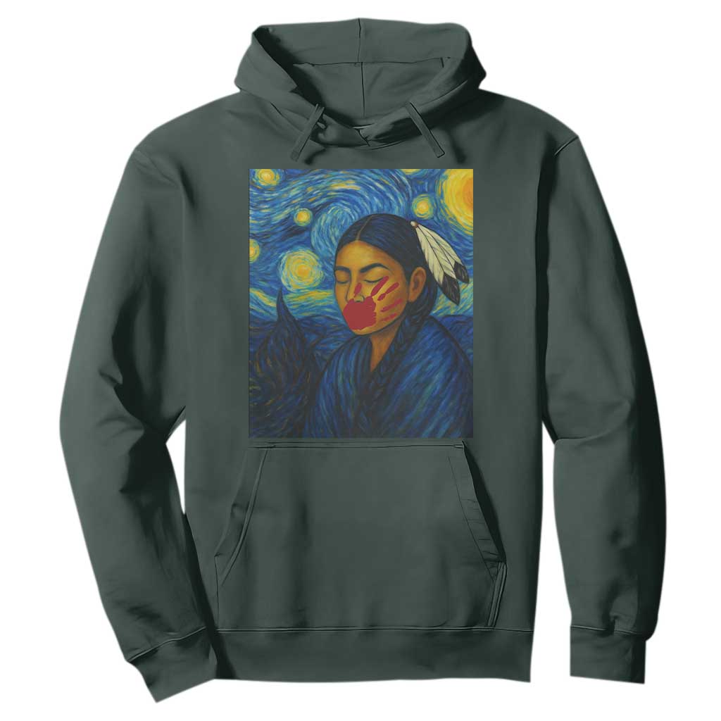 Native American MMIW Hoodie Starry Night Indigenous People Day TS14 Dark Forest Green Print Your Wear