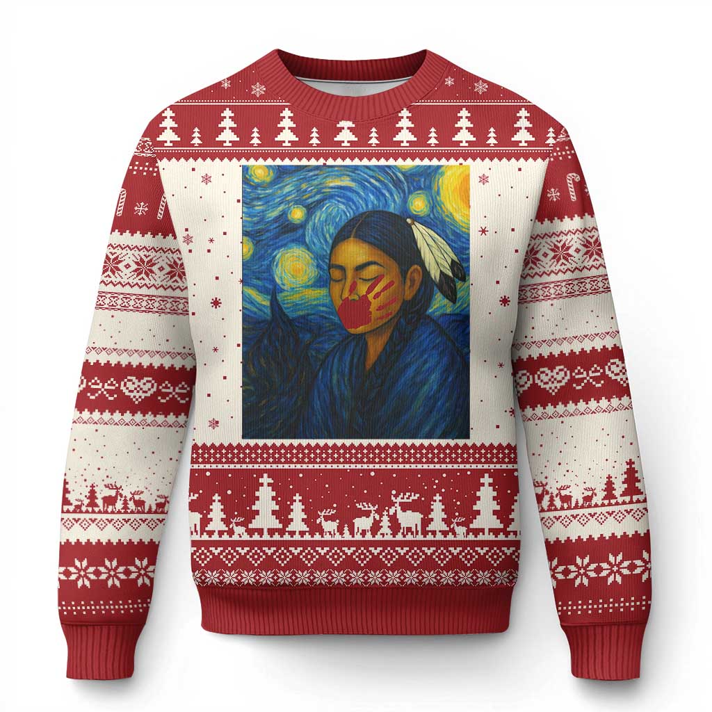 Native American MMIW Ugly Christmas Sweater Starry Night Indigenous People Day TS14 Beige Red Print Your Wear