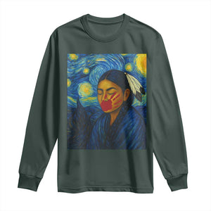 Native American MMIW Long Sleeve Shirt Starry Night Indigenous People Day TS14 Dark Forest Green Print Your Wear