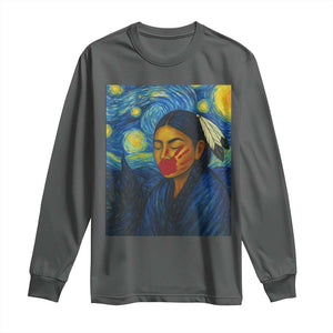 Native American MMIW Long Sleeve Shirt Starry Night Indigenous People Day TS14 Dark Heather Print Your Wear