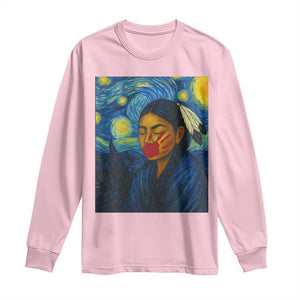 Native American MMIW Long Sleeve Shirt Starry Night Indigenous People Day TS14 Light Pink Print Your Wear