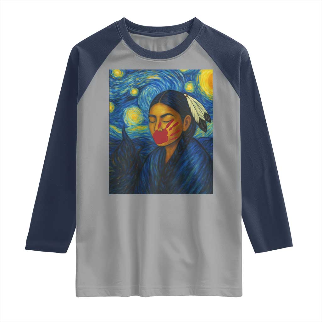 Native American MMIW Raglan Shirt Starry Night Indigenous People Day TS14 Sport Gray Navy Print Your Wear