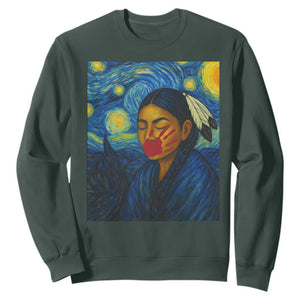 Native American MMIW Sweatshirt Starry Night Indigenous People Day TS14 Dark Forest Green Print Your Wear