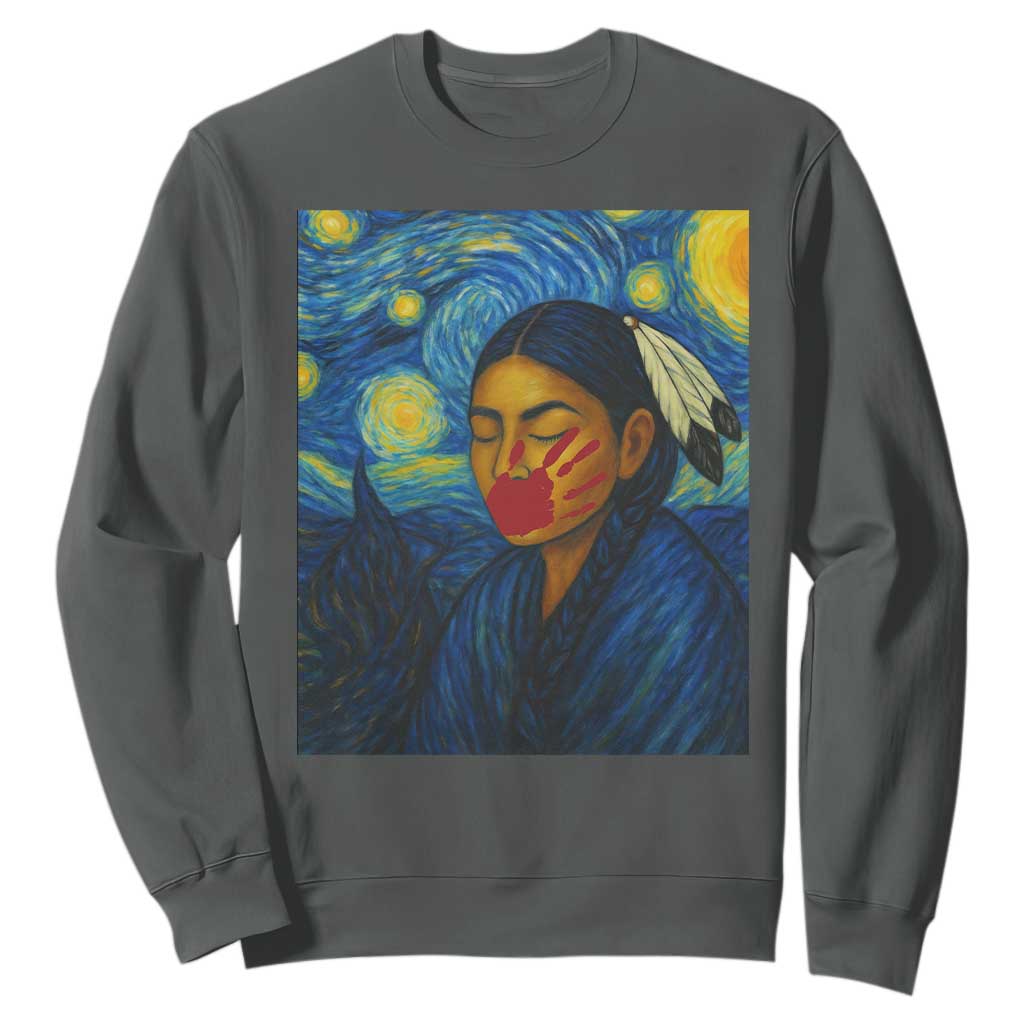 Native American MMIW Sweatshirt Starry Night Indigenous People Day TS14 Dark Heather Print Your Wear