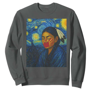 Native American MMIW Sweatshirt Starry Night Indigenous People Day TS14 Dark Heather Print Your Wear
