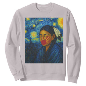 Native American MMIW Sweatshirt Starry Night Indigenous People Day TS14 Ice Gray Print Your Wear