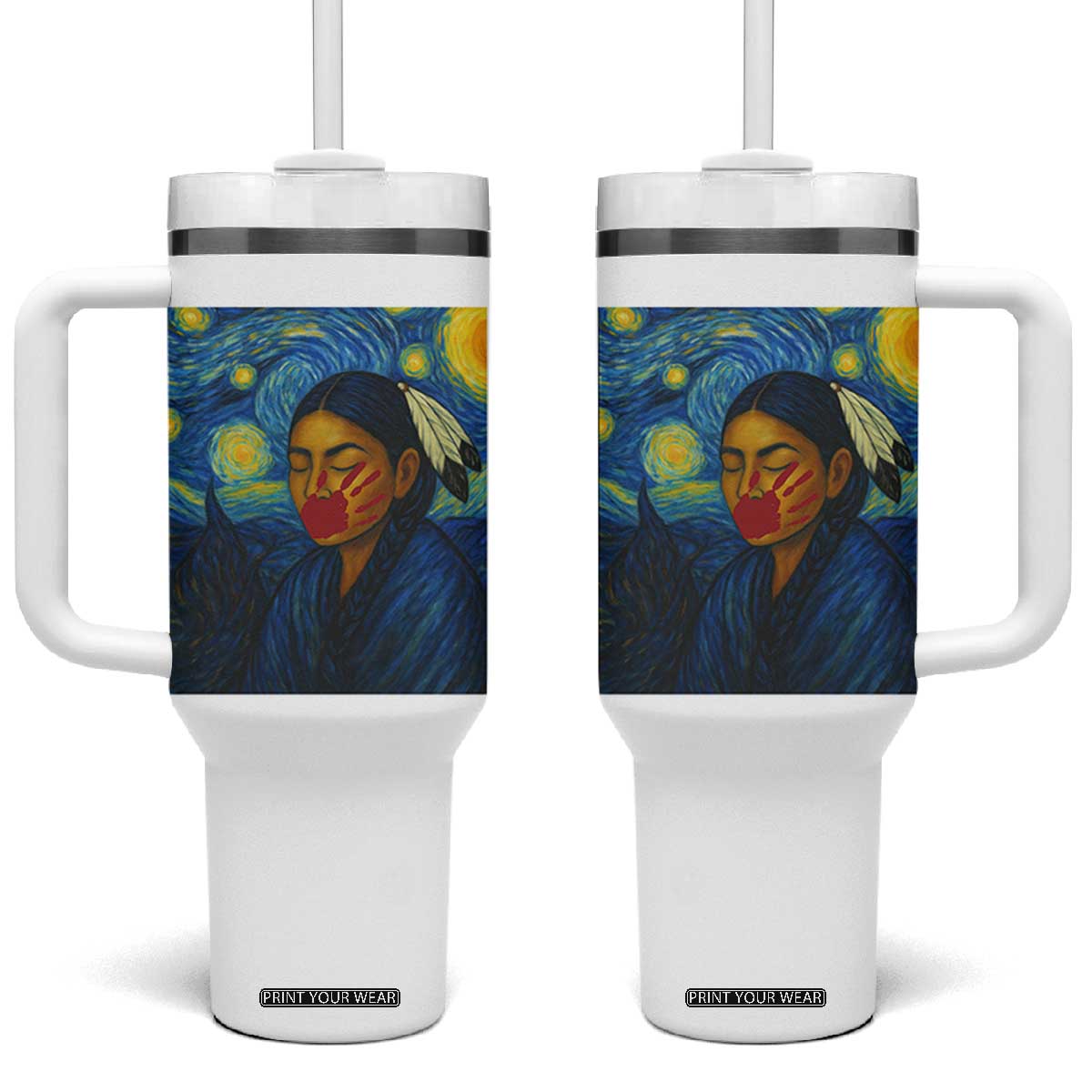 Native American MMIW Tumbler With Handle Starry Night Indigenous People Day TS14 One Size: 40 oz White Print Your Wear