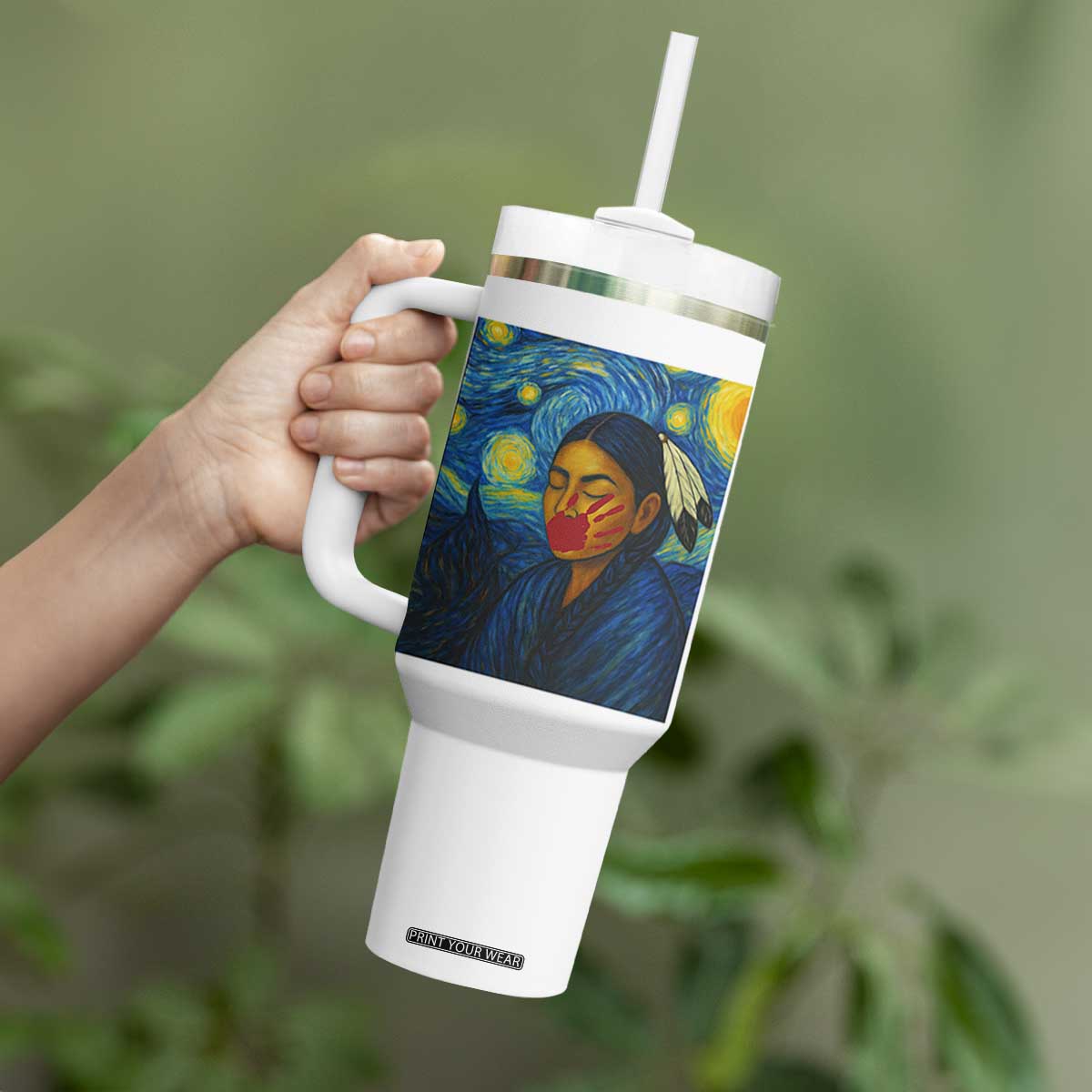 Native American MMIW Tumbler With Handle Starry Night Indigenous People Day TS14 Print Your Wear