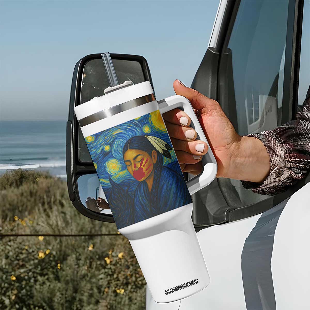 Native American MMIW Tumbler With Handle Starry Night Indigenous People Day TS14 Print Your Wear