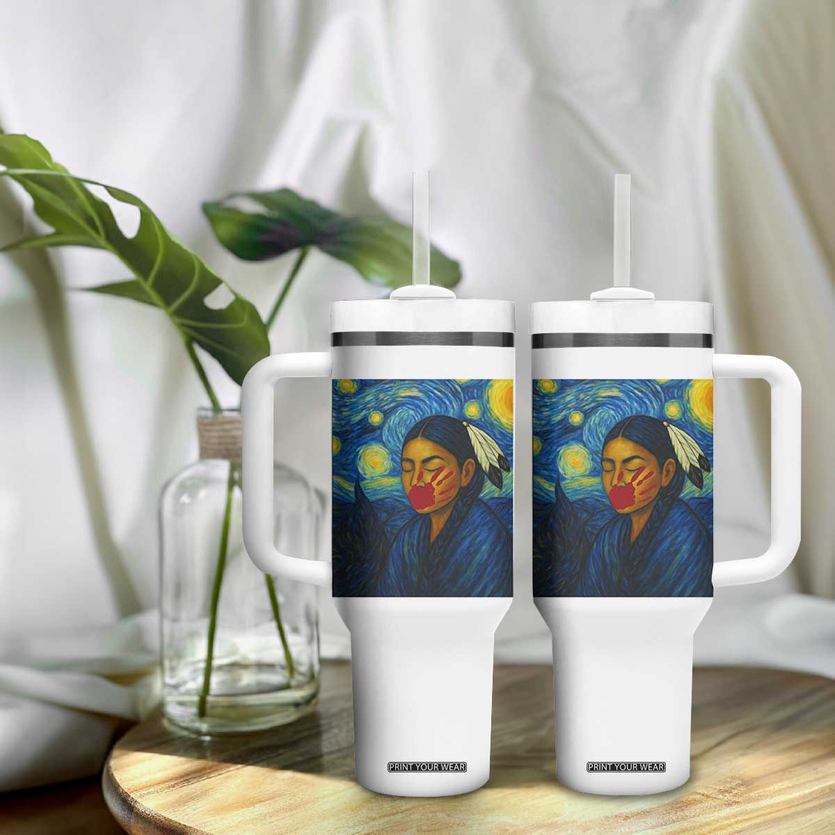Native American MMIW Tumbler With Handle Starry Night Indigenous People Day TS14 Print Your Wear