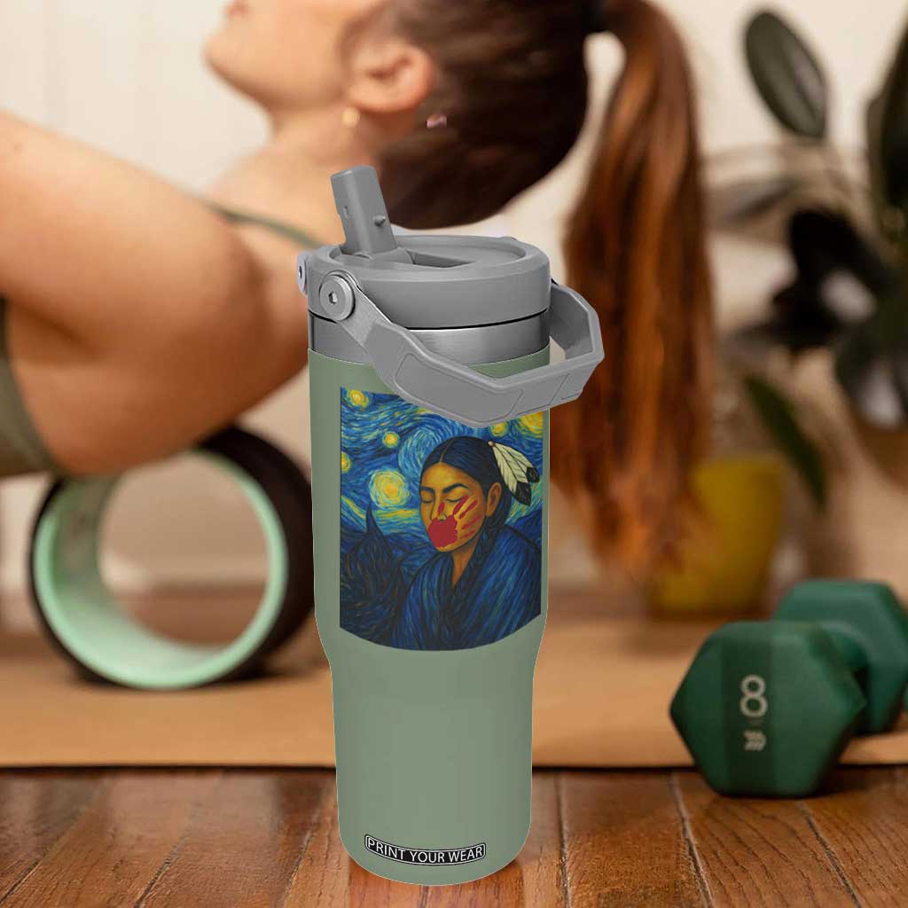 Native American MMIW Flip Straw Tumbler Starry Night Indigenous People Day TS14 One Size: 30 oz Moss Green Print Your Wear