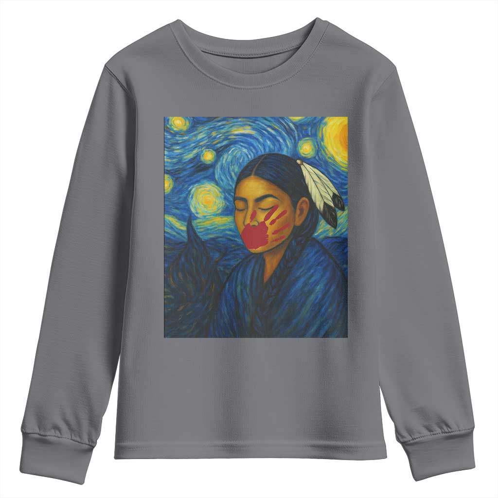 Native American MMIW Youth Sweatshirt Starry Night Indigenous People Day TS14 Charcoal Print Your Wear