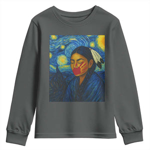 Native American MMIW Youth Sweatshirt Starry Night Indigenous People Day TS14 Dark Heather Print Your Wear