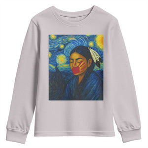 Native American MMIW Youth Sweatshirt Starry Night Indigenous People Day TS14 Ice Gray Print Your Wear