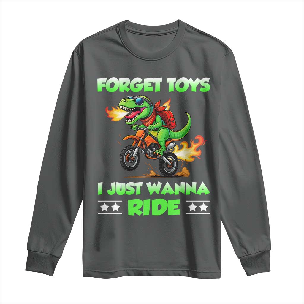 Motocross Dirt Bike Boys Long Sleeve Shirt Forget Toys I Just Wanna Ride TS14 Dark Heather Print Your Wear