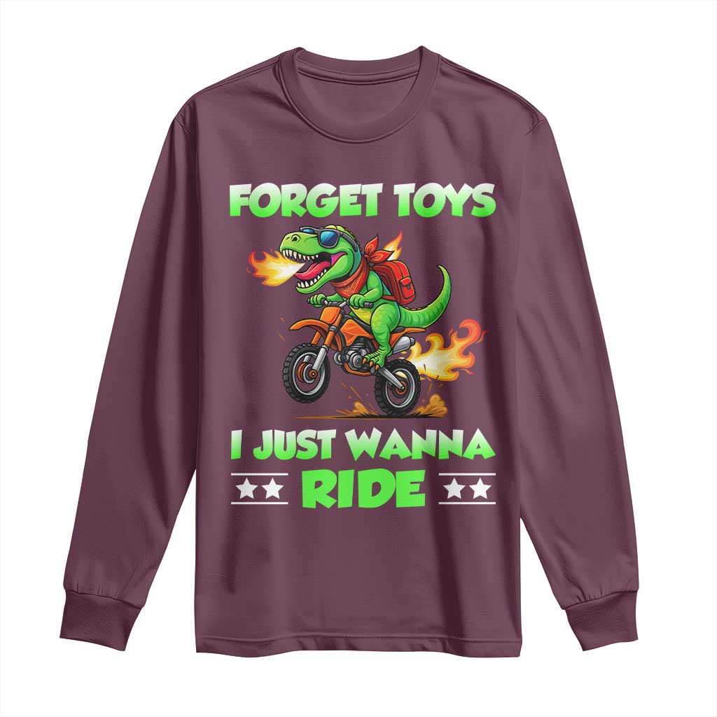 Motocross Dirt Bike Boys Long Sleeve Shirt Forget Toys I Just Wanna Ride TS14 Maroon Print Your Wear