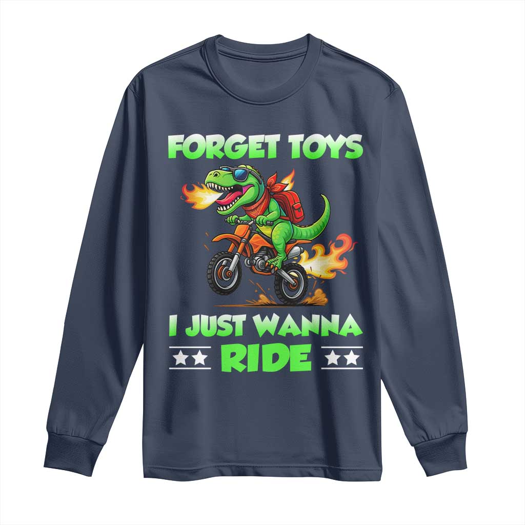Motocross Dirt Bike Boys Long Sleeve Shirt Forget Toys I Just Wanna Ride TS14 Navy Print Your Wear