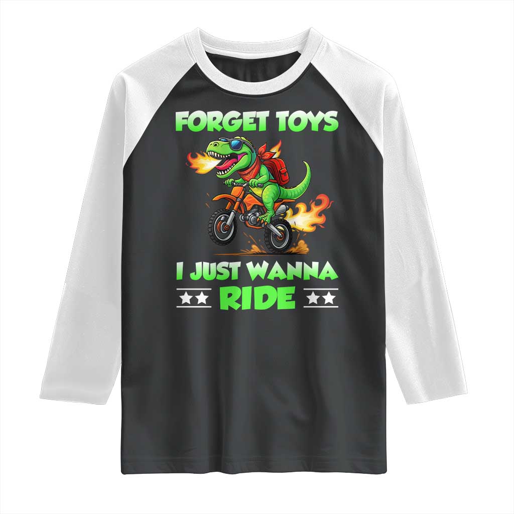 Motocross Dirt Bike Boys Raglan Shirt Forget Toys I Just Wanna Ride TS14 Black White Print Your Wear