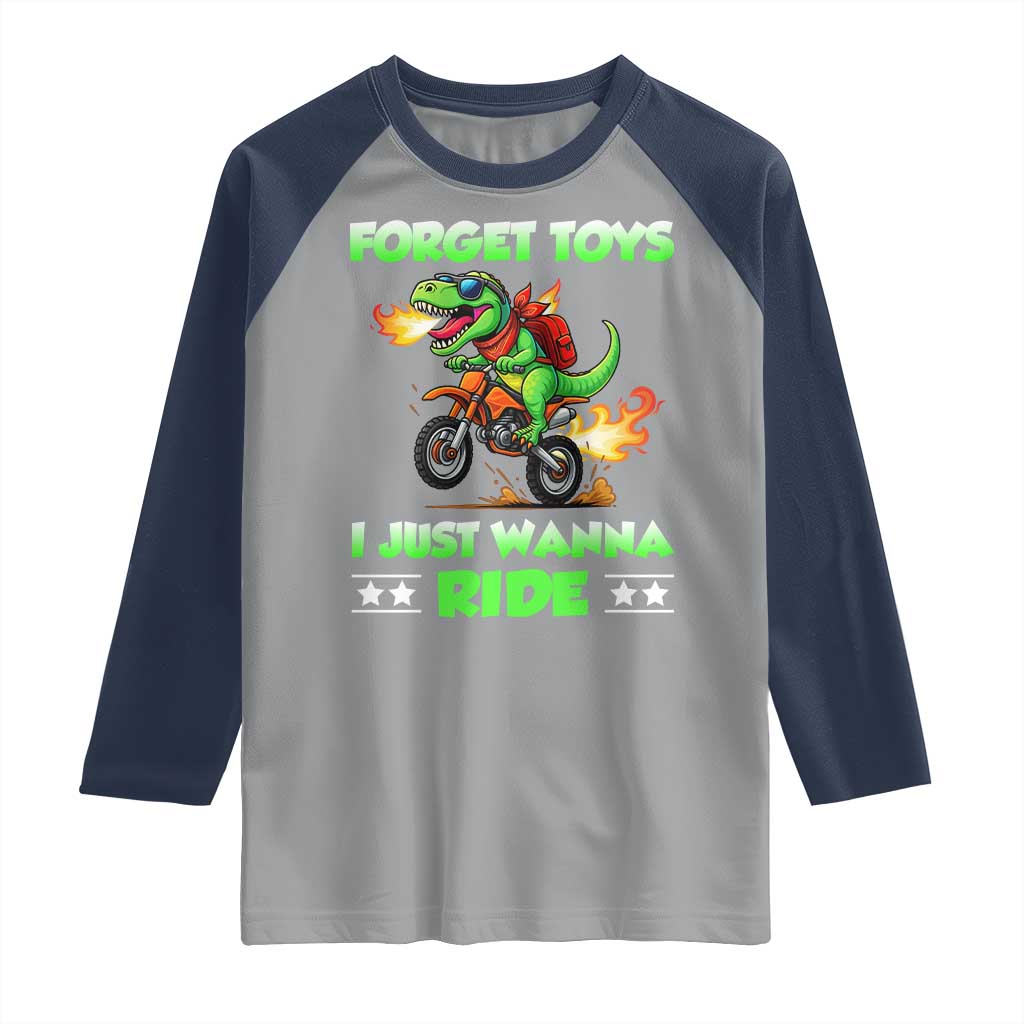 Motocross Dirt Bike Boys Raglan Shirt Forget Toys I Just Wanna Ride TS14 Sport Gray Navy Print Your Wear