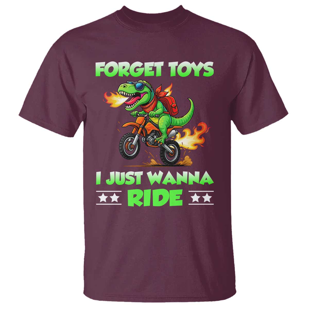 Motocross Dirt Bike Boys T Shirt Forget Toys I Just Wanna Ride TS14 Maroon Print Your Wear