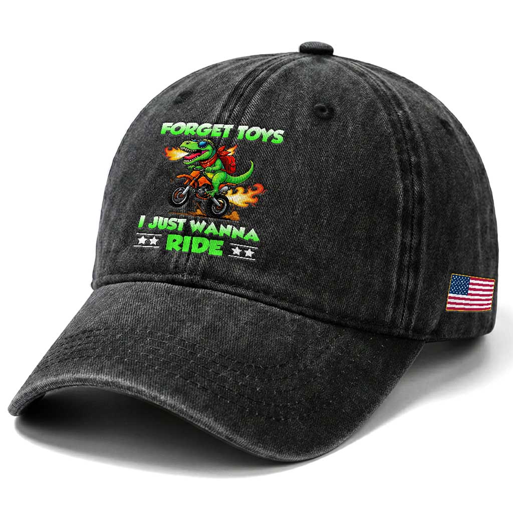 Motocross Dirt Bike Boys Washed Cotton Baseball Cap Forget Toys I Just Wanna Ride TS14 Print Your Wear