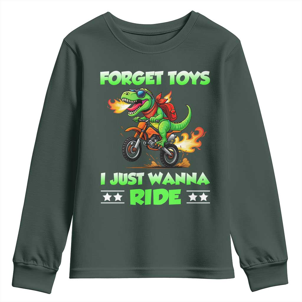 Motocross Dirt Bike Boys Youth Sweatshirt Forget Toys I Just Wanna Ride TS14 Dark Forest Green Print Your Wear