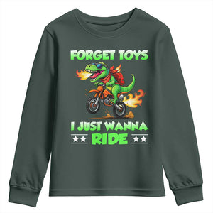 Motocross Dirt Bike Boys Youth Sweatshirt Forget Toys I Just Wanna Ride TS14 Dark Forest Green Print Your Wear