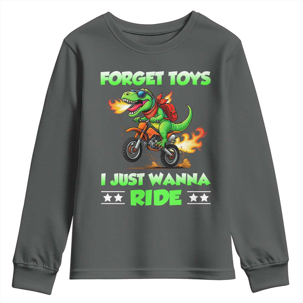 Motocross Dirt Bike Boys Youth Sweatshirt Forget Toys I Just Wanna Ride TS14 Dark Heather Print Your Wear